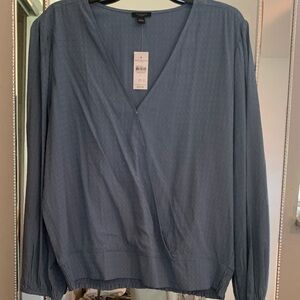 Ann Taylor Blue V-Neck Blouse